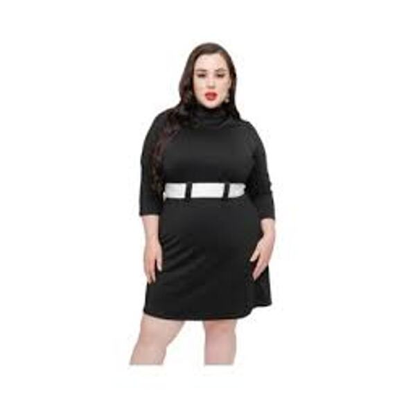 New Smak Parlour Black Retro Belted Mod Style Vintage Buttons Dress XL - Picture 1 of 8